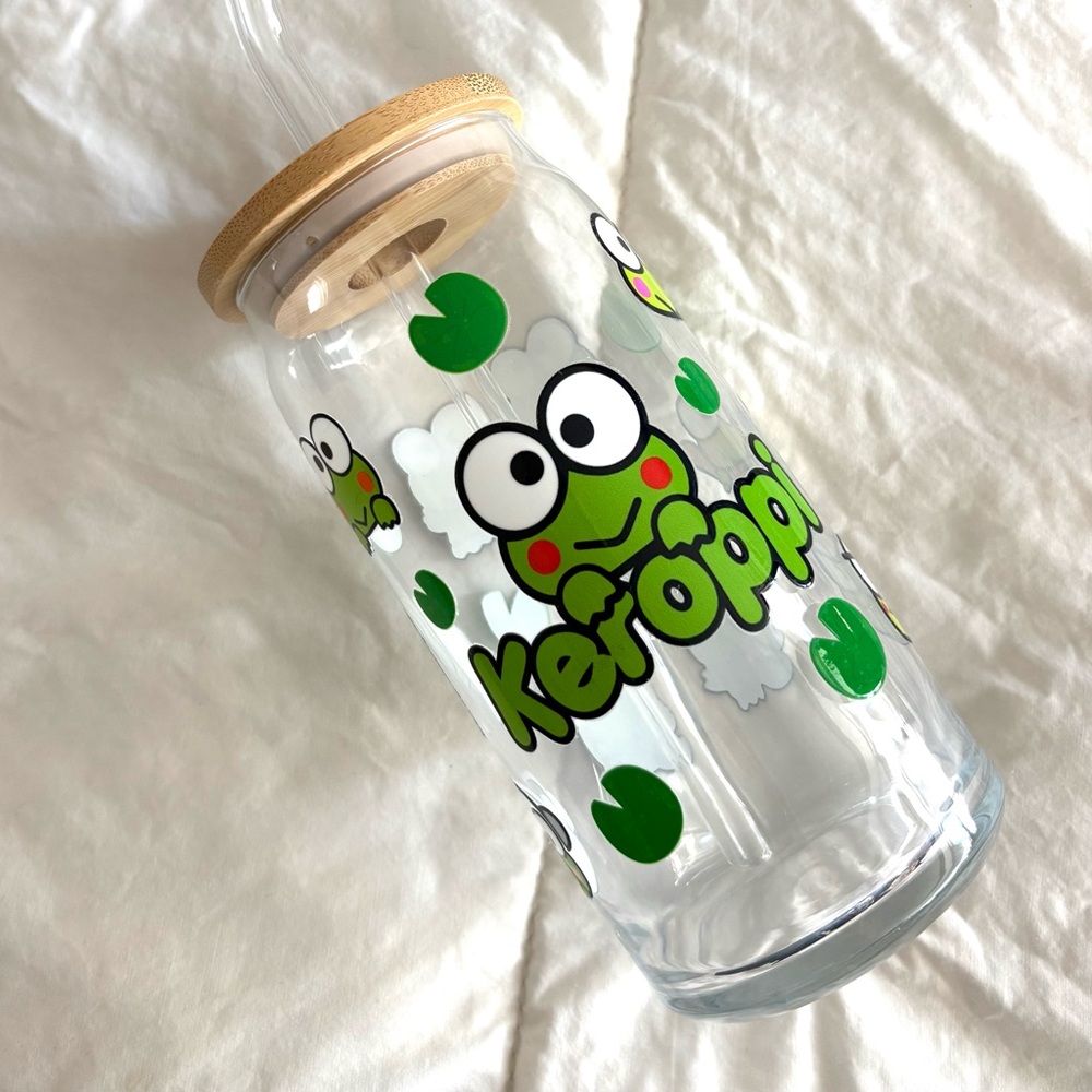 Sanrio Keroppi Glass Cup with Bamboo Lid